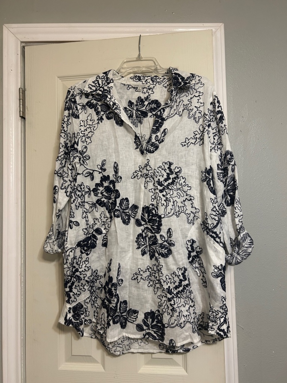 🌈 Moving🚚Sale John Mark blue white floral Linen Embroidered tunic